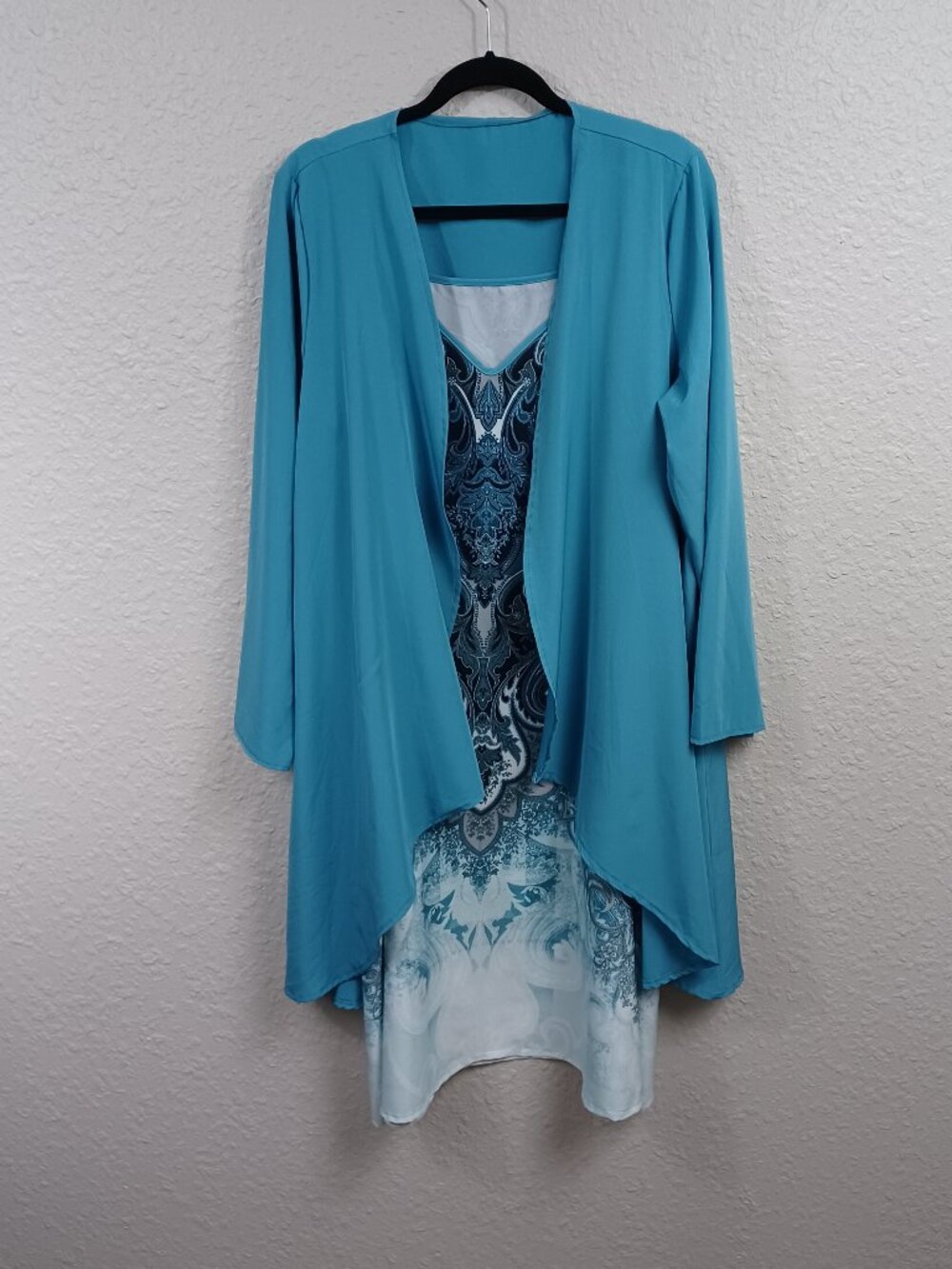 Womens Bohemian Maxi Dress XXL Blue Print with Coverup Lightweight Summer